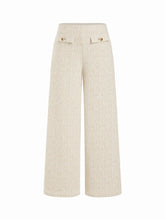 Cotton-blend Textured Mid Rise Wide Leg Trousers With Metal Detail