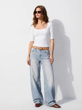 Cotton-blend Scoop Neckline Mid-length Sleeve Tee