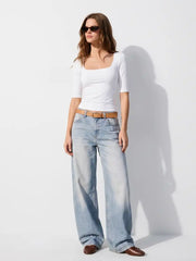 Cotton-blend Scoop Neckline Mid-length Sleeve Tee