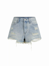 Washed Denim Low Rise Raw Hem Ripped Shorts