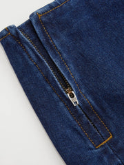 Denim Low Rise Washed Buckle Metal Detail Pencil Mini Skirt