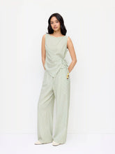 Cotton-blend Boat Neck Wrap Top & Mid Rise Wide Leg Trousers Set