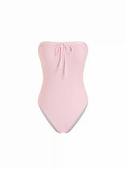 Square Neck Lace Trim Bowknot One Piece Swimsuit