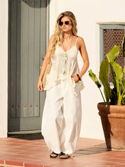 Jacquard Sweetheart Tie-front Hanky Hem Cami Top