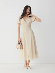 Cotton-blend Striped Ruched Tie Back Maxi Dress