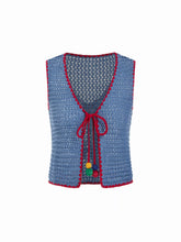 Knit Crochet V-Neck Colorblock Tie Front Bow Oversized Vest