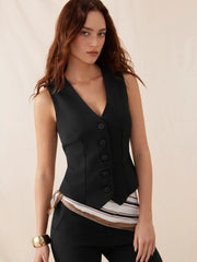 V-neck Knotted Cinched Waist Blazer Vest