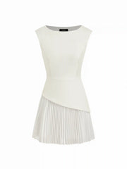 Boat Neck Pleated A-line Mini Dress