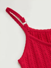 Knit Pointelle Ruffled Hem A-line Mini Dress