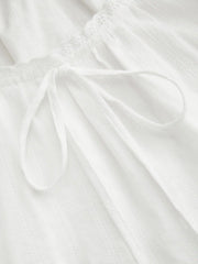 Cotton Lace Trim Knotted Short Puff Sleeve Blouse