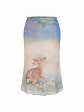 Mesh Oil Painting Mid Rise Lettuce Trim Mermaid Maxi Skirt Curve & Plus