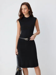 Knit Stand Collar Belted Midi Dress