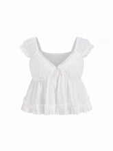 Cotton-blend V-neck Broderie Anglaise Ruffle Hem Blouse