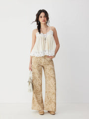 Cotton-blend Lace Trim Ruffle Hem Oversized Cami Top