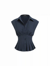 Linen-blend Pleated Button Blouse