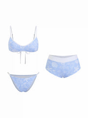 Scoop Neckline Shell & Starfish Graphic Contrast Binding Bracelet Bikini Set With Cover Up Shorts