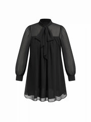 Chiffon Leopard Stand Collar Ruffled A-line Mini Dress Curve & Plus
