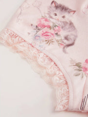 Cat & Floral Graphic Jacquard Puff Sleeve Tee Curve & Plus
