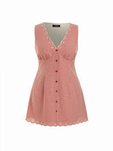 Cotton-blend Gingham V-neck Scallop Hem A-line Mini Dress Curve & Plus