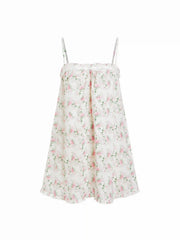 Cotton Floral Square Neck Bowknot Lace Trim Ruffle Hem Mini Nightdress