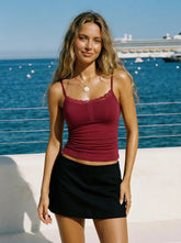 Lace Panel Ruched Henley Cami Top