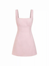 Cotton Textured Square Neck Lace Trim A-line Mini Dress