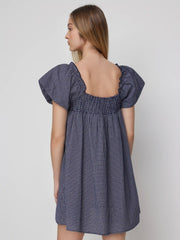 Cotton-blend Gingham Shirred High Rise Mini Dress