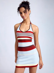 Knit Halter Striped Bobycon Mini Dress