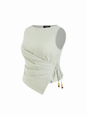 Cotton-blend Boat Neck Striped Beaded Wrap Top & Mid Rise Wide Leg Trousers Set Curve & Plus