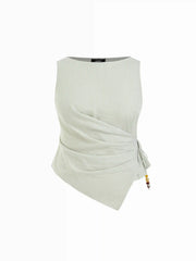 Cotton-blend Boat Neck Striped Beaded Wrap Top & Mid Rise Wide Leg Trousers Set Curve & Plus