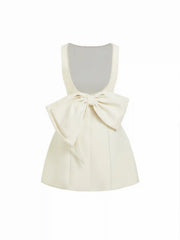 Pearl-Trimmed Bowknot Backless A-line Mini Dress