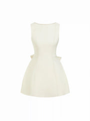 Pearl-Trimmed Bowknot Backless A-line Mini Dress