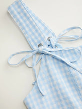 U-neckline Gingham Bowknot Crop Tank Top & Low Rise Mini Skirt Set