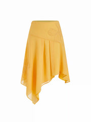 Chiffon Mid Rise Beaded Floral Asymmetrical Flared Midi Skirt