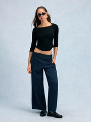 Striped Low Rise Buckle Wide Leg Trousers