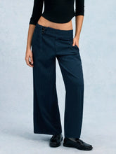 Striped Low Rise Buckle Wide Leg Trousers