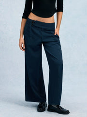 Striped Low Rise Buckle Wide Leg Trousers