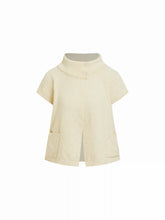 Knit Asymmetrical Neck Button Split Short Sleeve Top