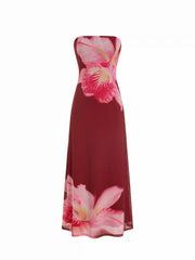 Mesh Floral Strapless A-line Maxi Dress