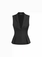 V-neck Zipper Waist Blazer Vest