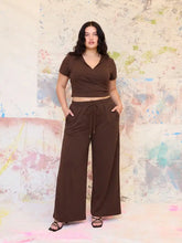 Cotton-blend Hooded Wrap Top & Mid Rise Elastic Waist Trousers Set Curve & Plus
