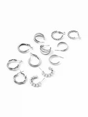 6 PAIRS FAUX PEARL & TWISTED HOOP EARRINGS SET
