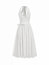 100% Cotton Textured Halter Neck Broderie Anglaise Wrap Flared Midi Dress