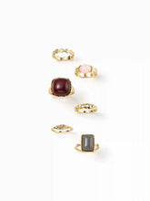 6 PCS GEMSTONE & ENGRAVED RING SET