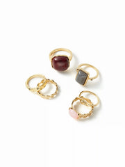 6 PCS GEMSTONE & ENGRAVED RING SET