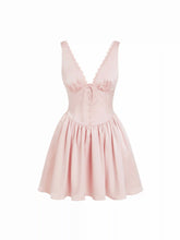 Satin V-neck Lace Panel Flared Mini Dress
