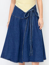 Cider Denim Mid Rise Wrap Tie Side Maxi Skirt