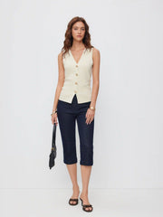 Knit V-neck Metal Button Slim Fit Vest