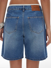 Denim Low Rise Graphic Wide Leg Shorts