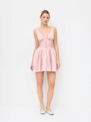 Satin V-neck Lace Panel Flared Mini Dress
